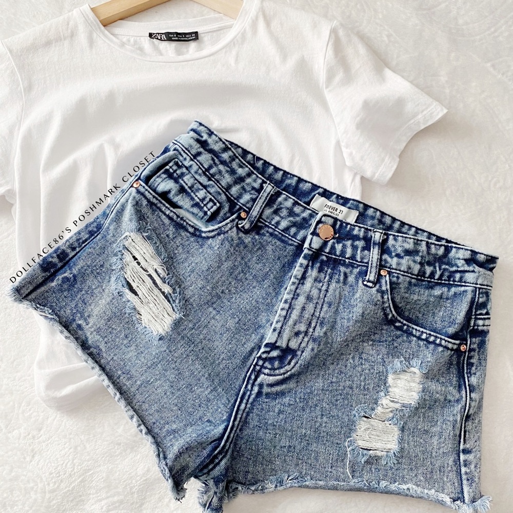 Distressed High Waist Stonewashed Jean Shorts
